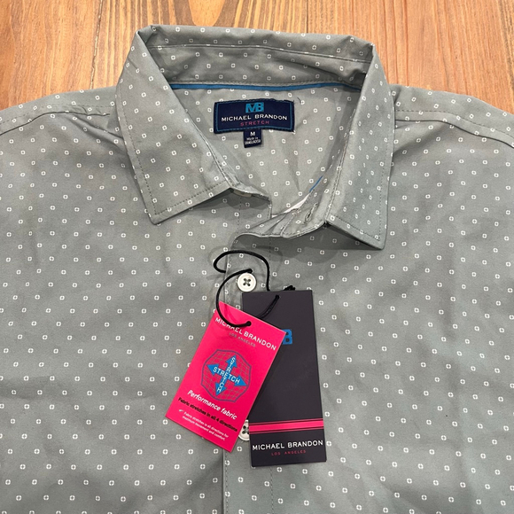 Men's Michael Brandon Green White Polka Dot Short Sleeve Button Shirt M, 0033 B1 - Picture 3 of 10